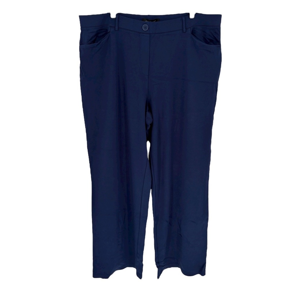 Ashley Stewart Womens Navy Blue Flat Front Wide Leg Pants Size‎ 24